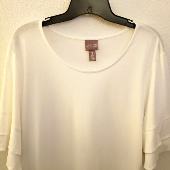 Chico's Cotton Modal Blend White Pullover Ruffle SleeveTunic Top Size L EUC - Picture 2 of 8